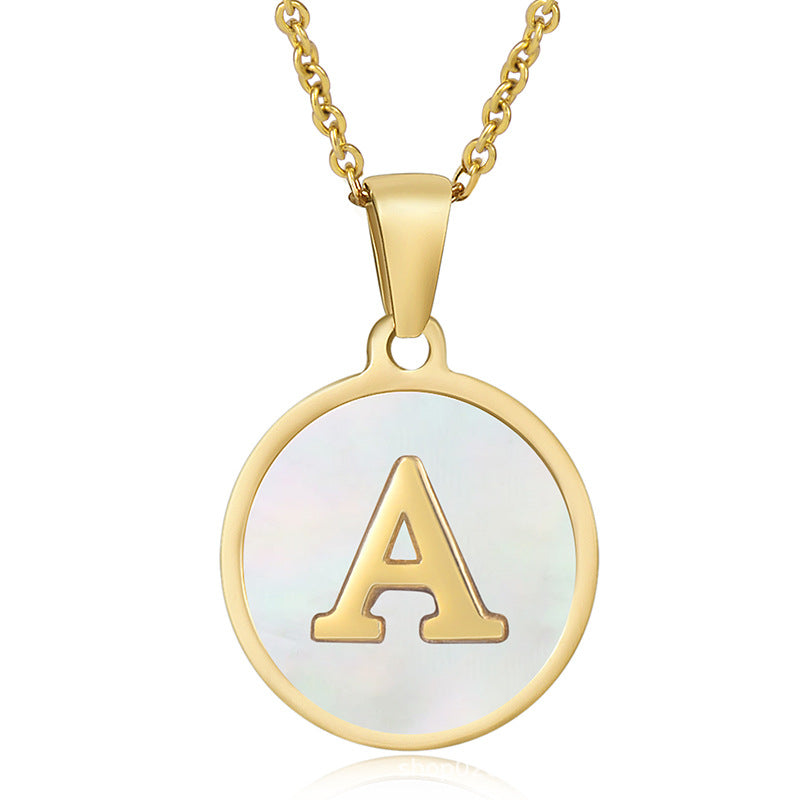 Stainless Steel Round Shell Letter Necklace For Women