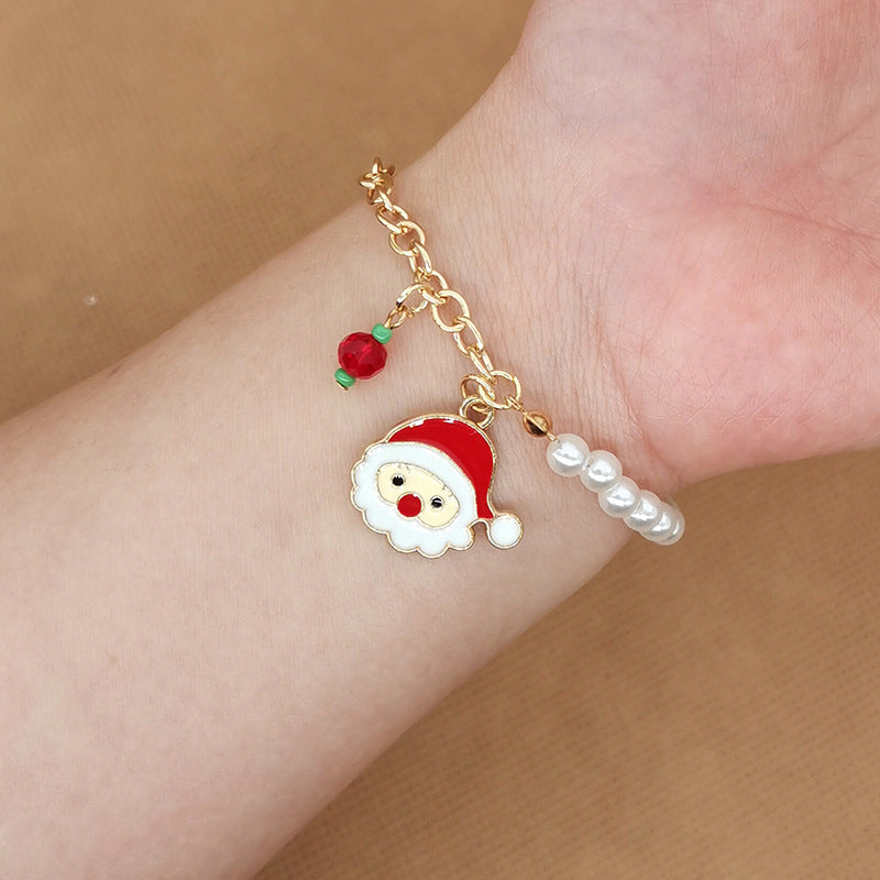 Old Man Snowman Elk Snowflake Bell Christmas Bracelet