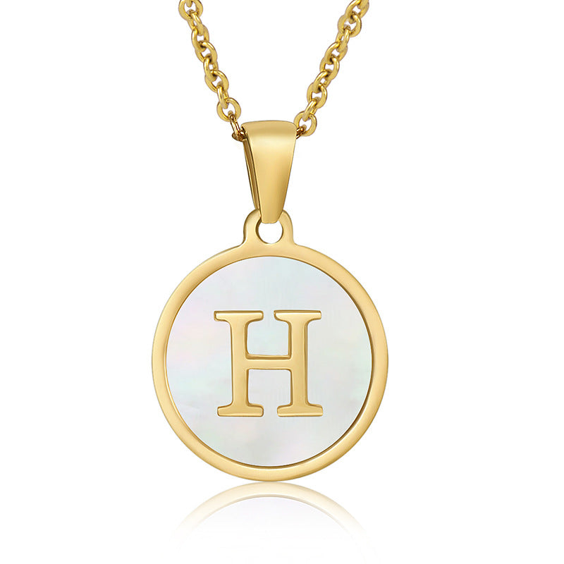 Stainless Steel Round Shell Letter Necklace For Women
