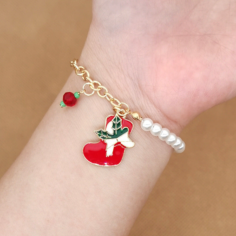 Old Man Snowman Elk Snowflake Bell Christmas Bracelet