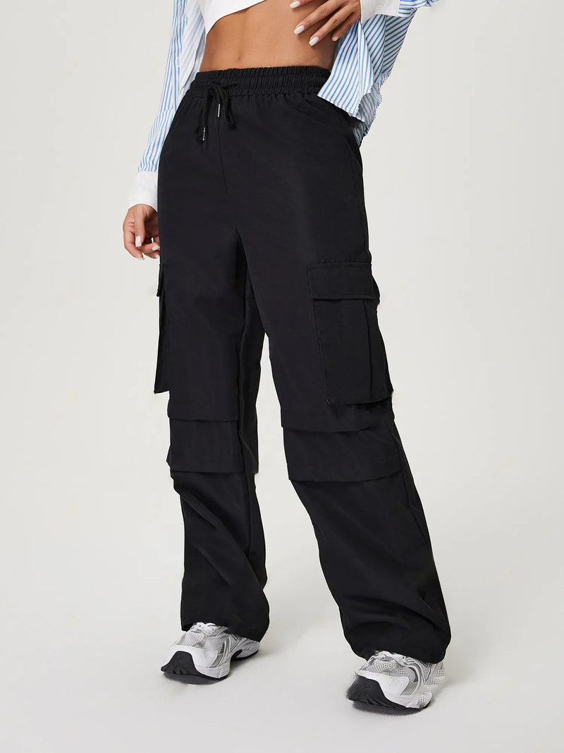 Women's Three-dimensional Pocket Elastic Waist Overalls Casual Trousers