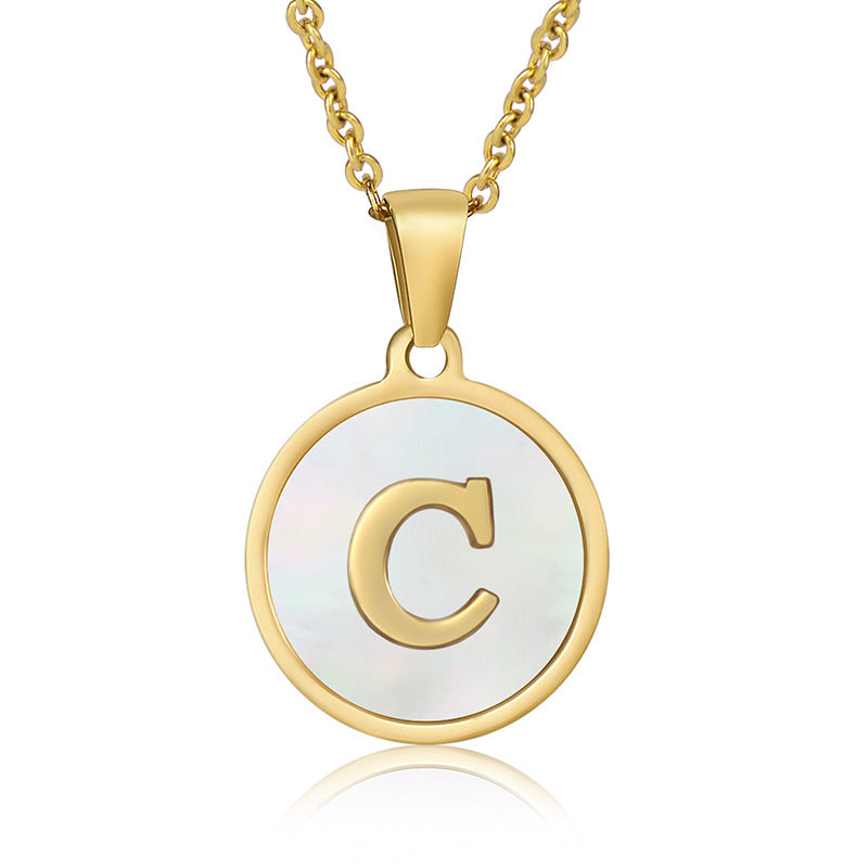 Stainless Steel Round Shell Letter Necklace For Women