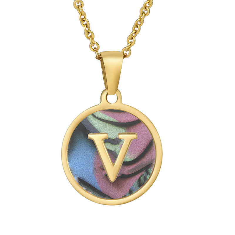 Stainless Steel Round Shell Letter Necklace For Women