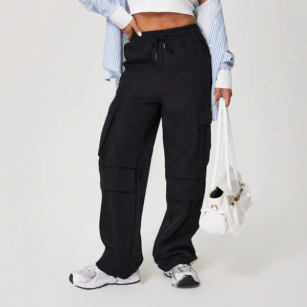Women's Three-dimensional Pocket Elastic Waist Overalls Casual Trousers