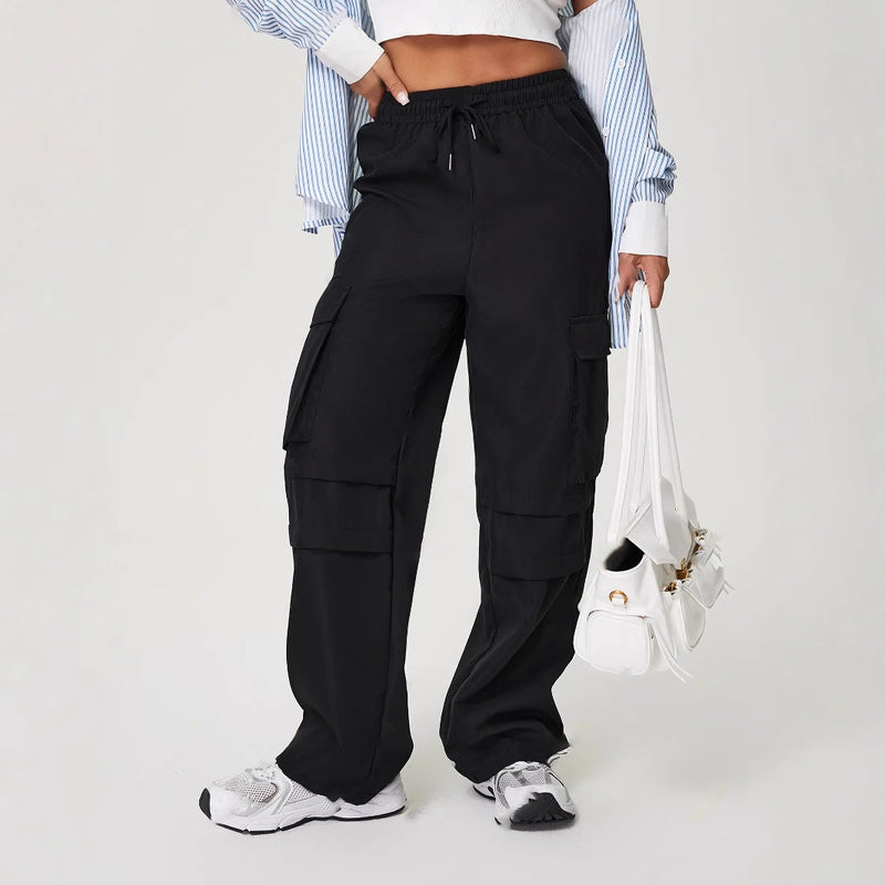 Women's Three-dimensional Pocket Elastic Waist Overalls Casual Trousers