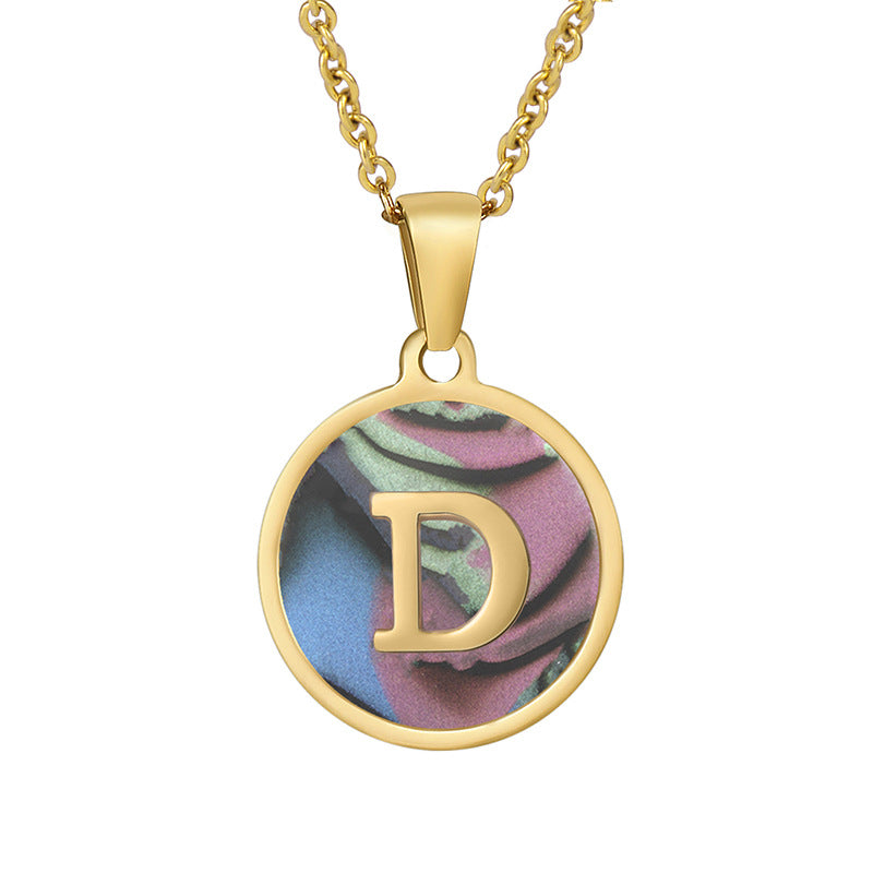 Stainless Steel Round Shell Letter Necklace For Women