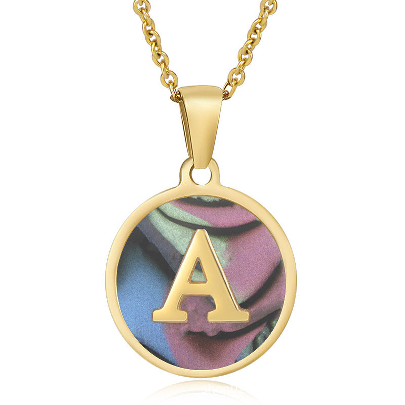 Stainless Steel Round Shell Letter Necklace For Women