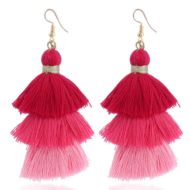 Set Rose Red Geometric All-match Earrings For Women