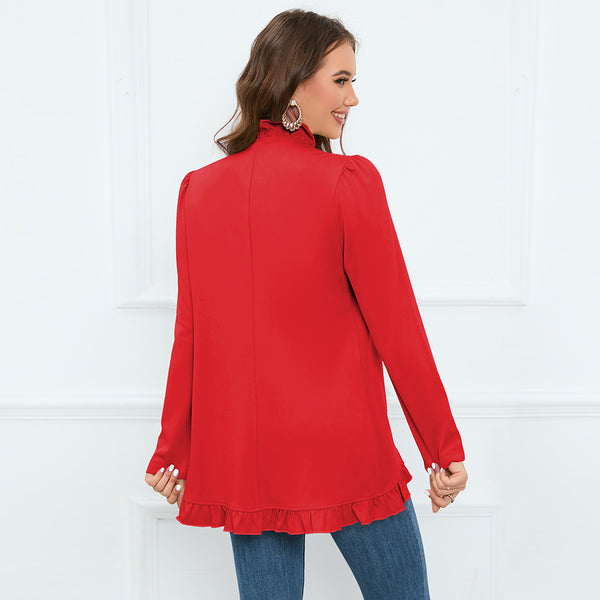 Chaqueta tipo cárdigan con botones y volantes para mujer