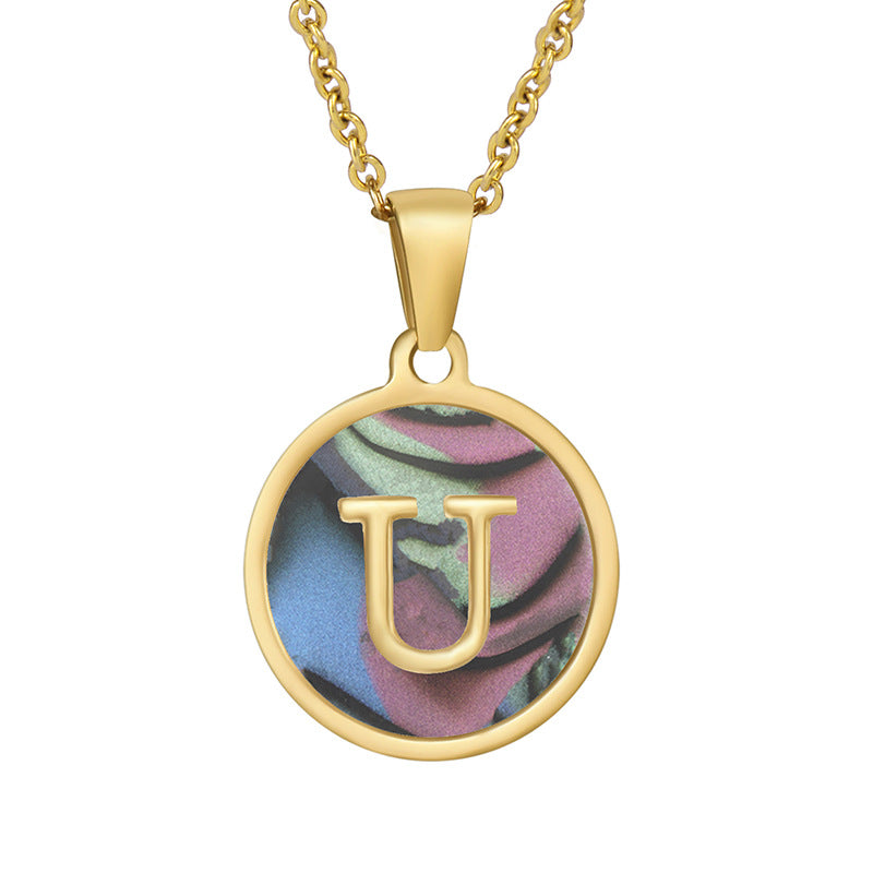 Stainless Steel Round Shell Letter Necklace For Women