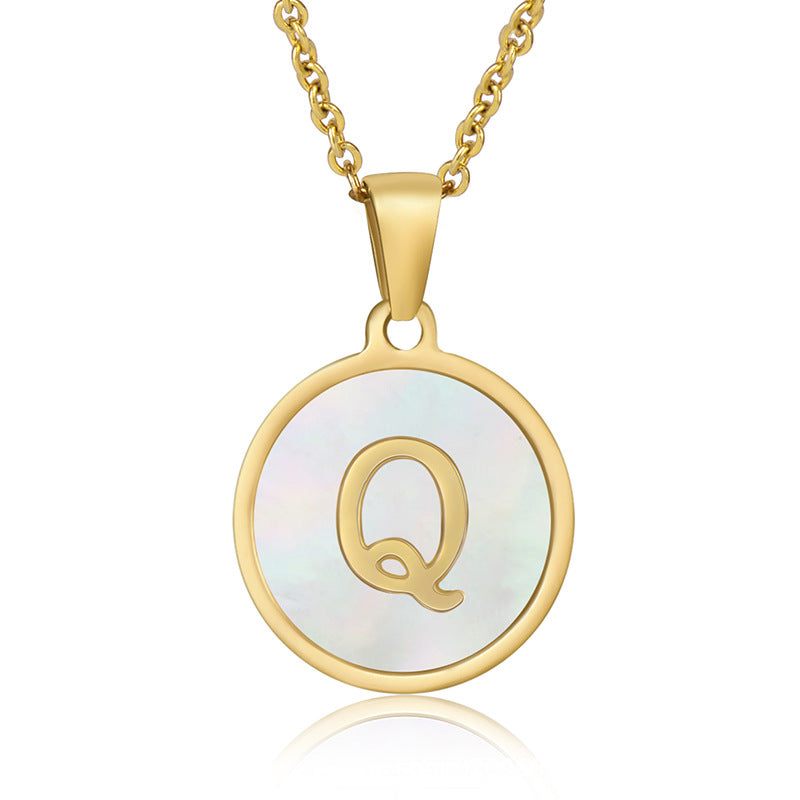 Stainless Steel Round Shell Letter Necklace For Women
