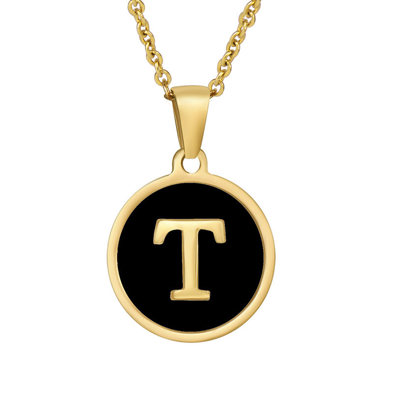 Stainless Steel Round Shell Letter Necklace For Women