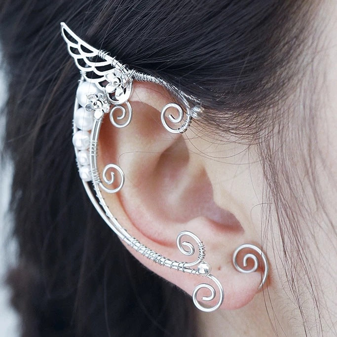 Pendientes de hadas con alas de ángel Clip de oreja femenina sin orejas perforadas