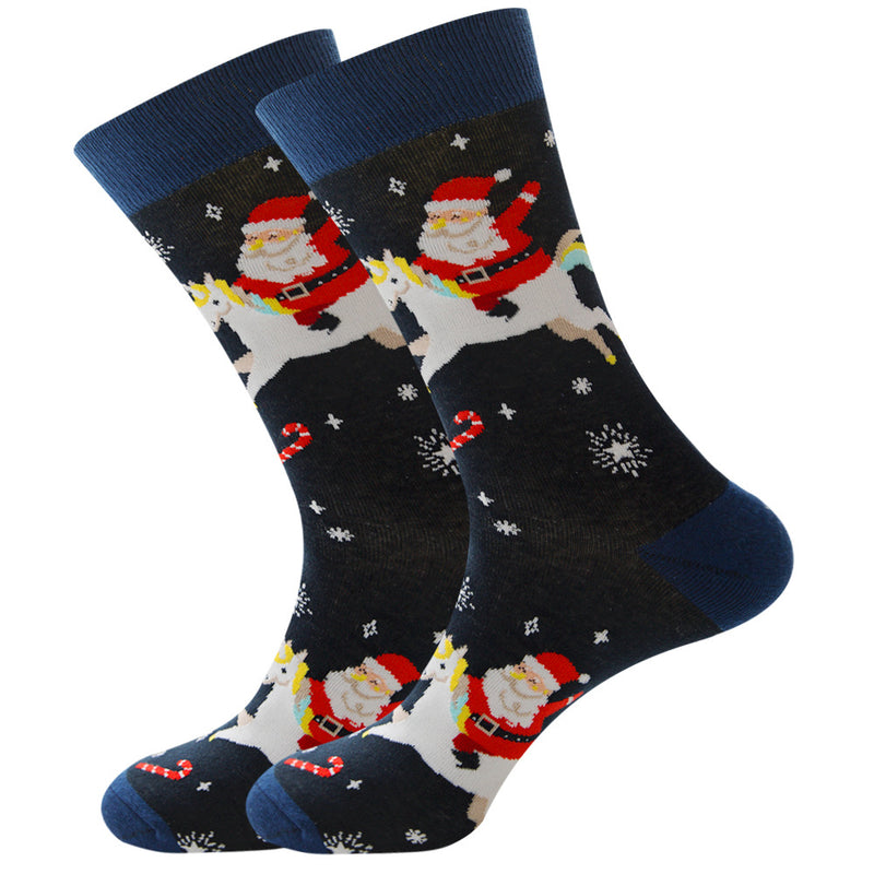 Fashion Christmas 12 Color Elk Santa Snow Socks