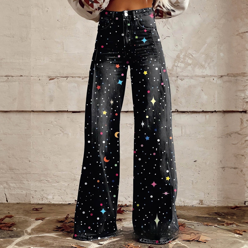 Foreign Trade Women's Casual Pants Imitation Jeans Wide Leg