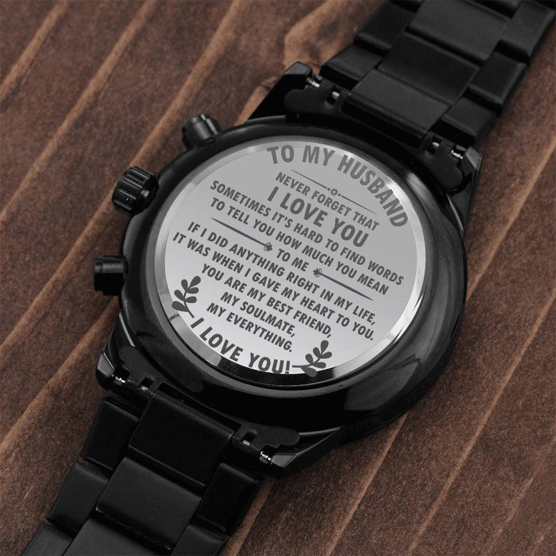 Reloj cronógrafo negro grabado - Para mi marido