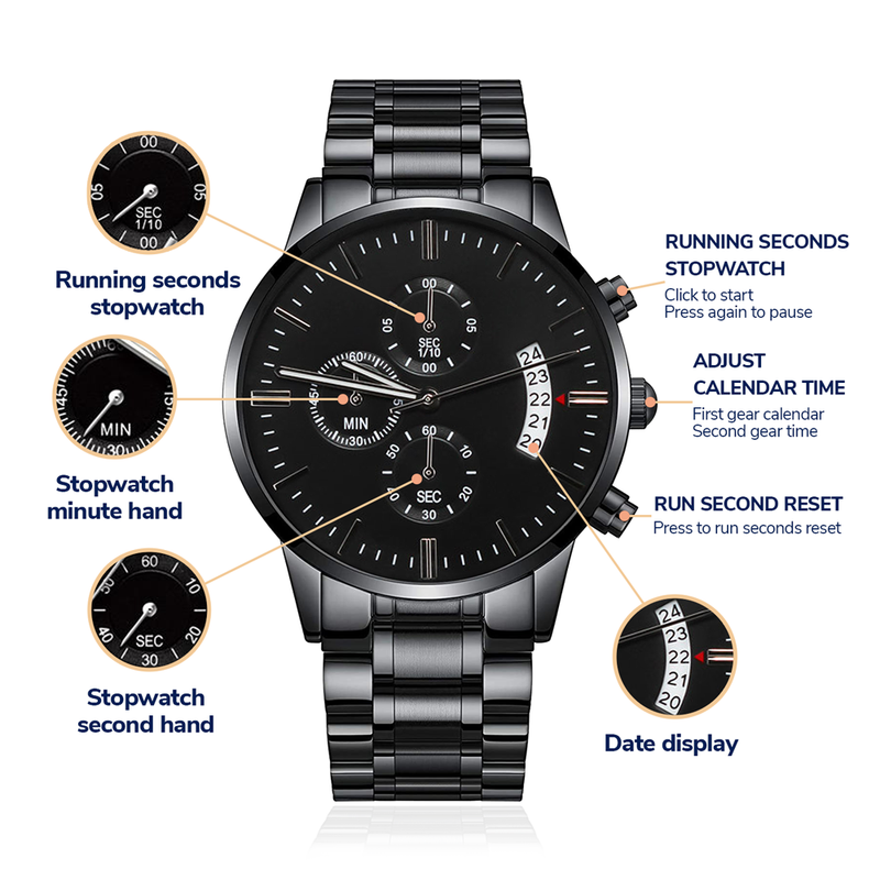 Reloj cronógrafo negro grabado - Para mi marido