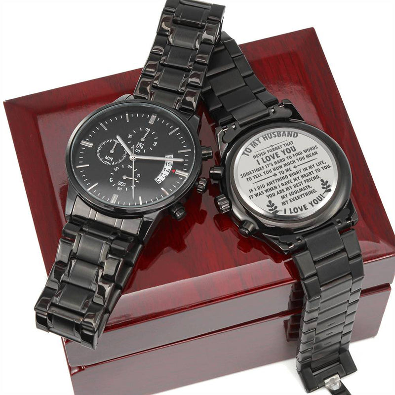 Reloj cronógrafo negro grabado - Para mi marido