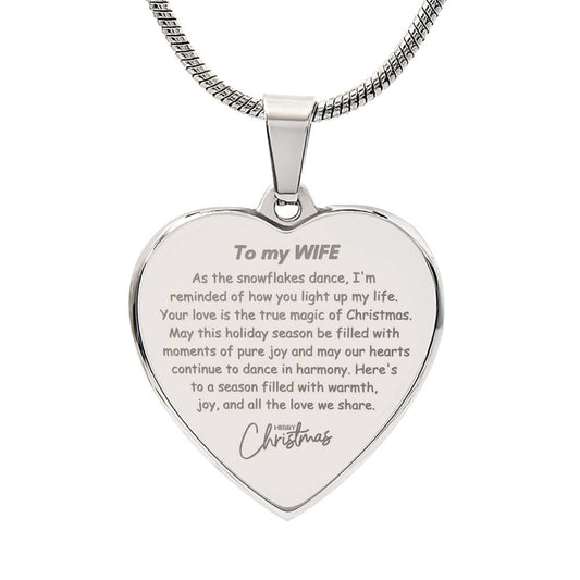 Engraved Heart Necklace - Snowflakes Dance Wife