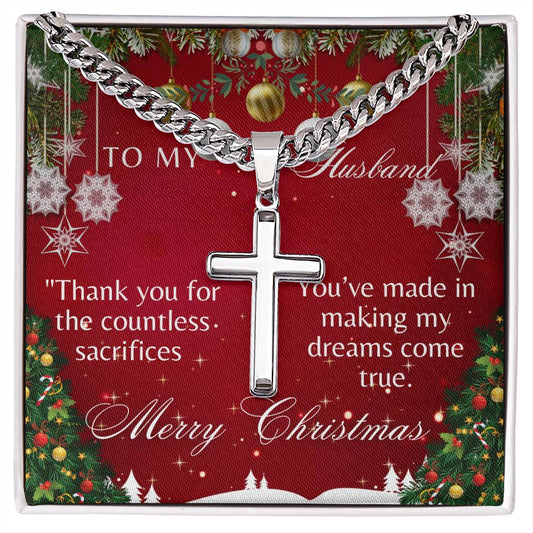 Artisan Cross Necklace - Xmas Countless Sacrifices Husband