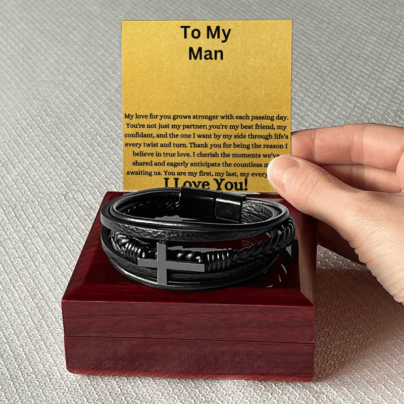 Men's Cross Bracelet - Love Grows Stronger My Man