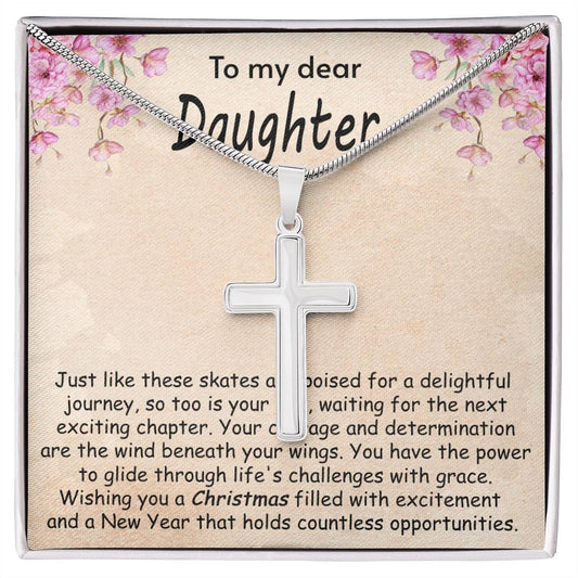 Collar de cruz de acero inoxidable - Hija de viaje encantadora