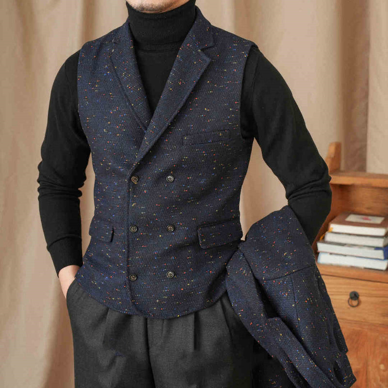 Vintage Double Breasted Wool Colored Dot Vest