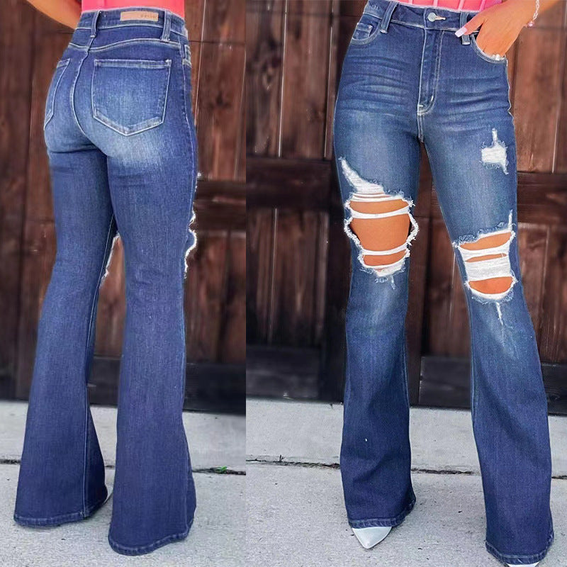 Vaqueros rasgados de ocio a la moda para mujer