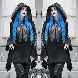 Halloween Cosplay Hoodie Women's Punk Black Long Hooded Printed Sweater