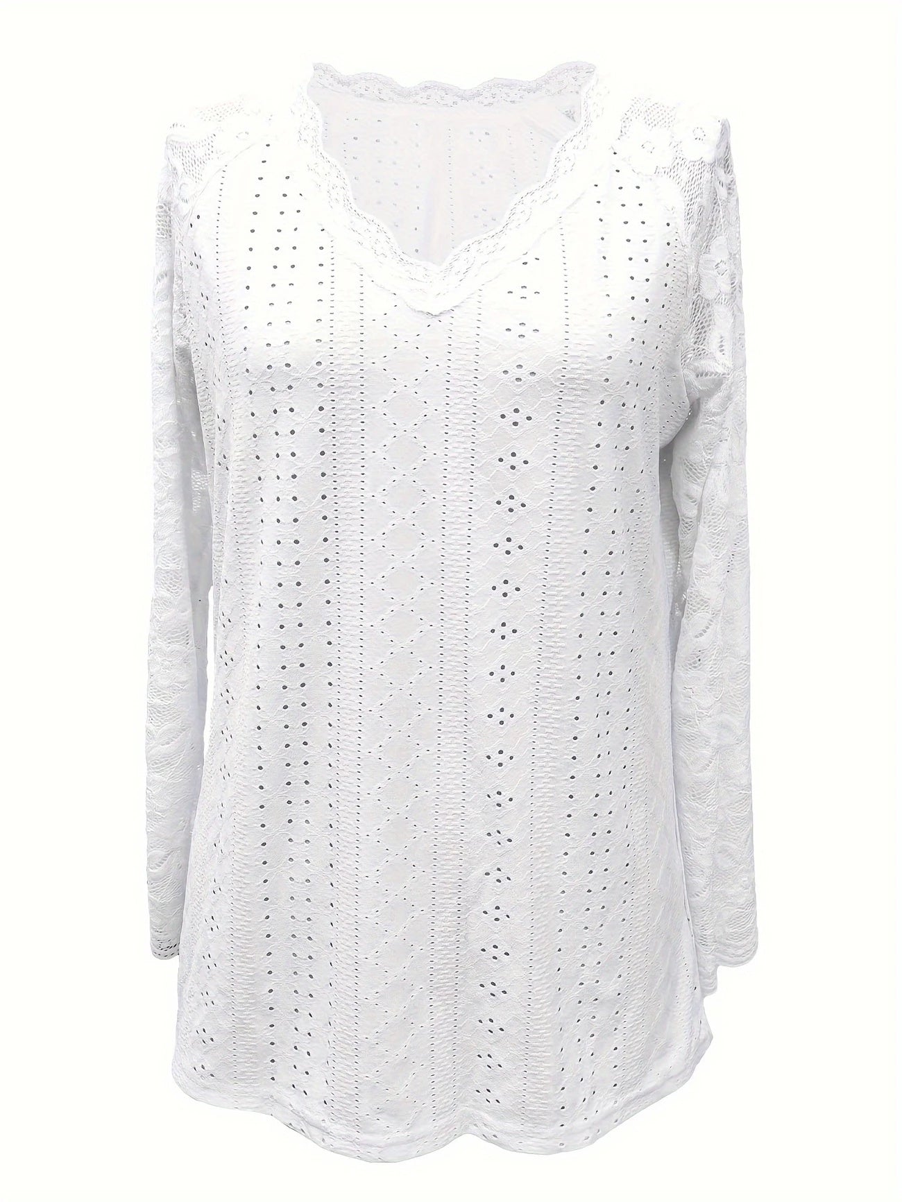 Contrast Lace V-neck Eyelet T-Shirt