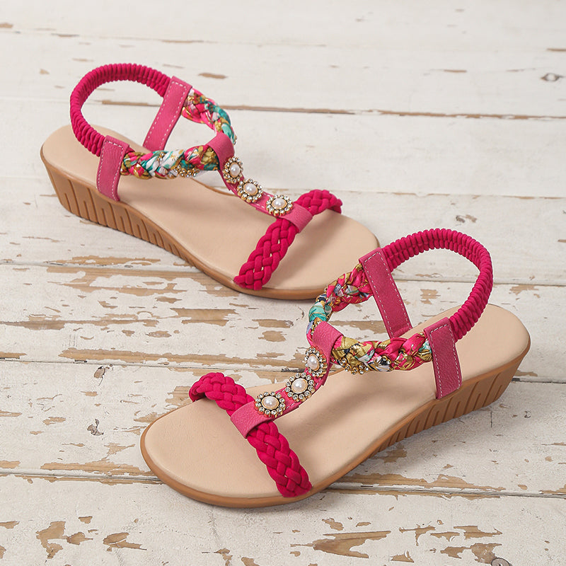 Sandalias trenzadas bohemias Zapatos de playa de verano Mujer