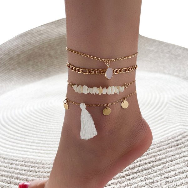 Four-piece Set Of Simple Feet With Tassels And Gems