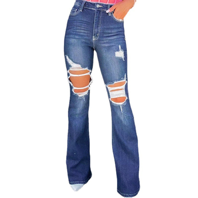 Vaqueros rasgados de ocio a la moda para mujer