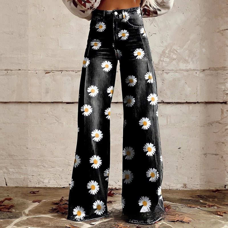 Foreign Trade Women's Casual Pants Imitation Jeans Wide Leg