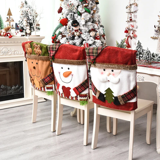 2023Christmas Chair Back Elastic Stretch Cover Santa Clause Holiday Party Decor Dining Kitchen Chair Covers Christmas Decoration